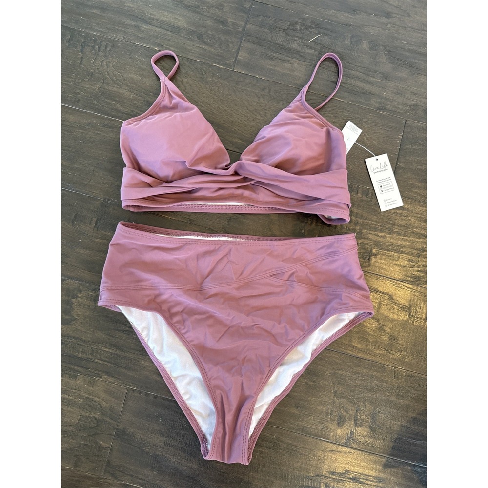 Twist-Front Bralette & Spliced High Waist Purple Bikini Cupshe Medium Nwt